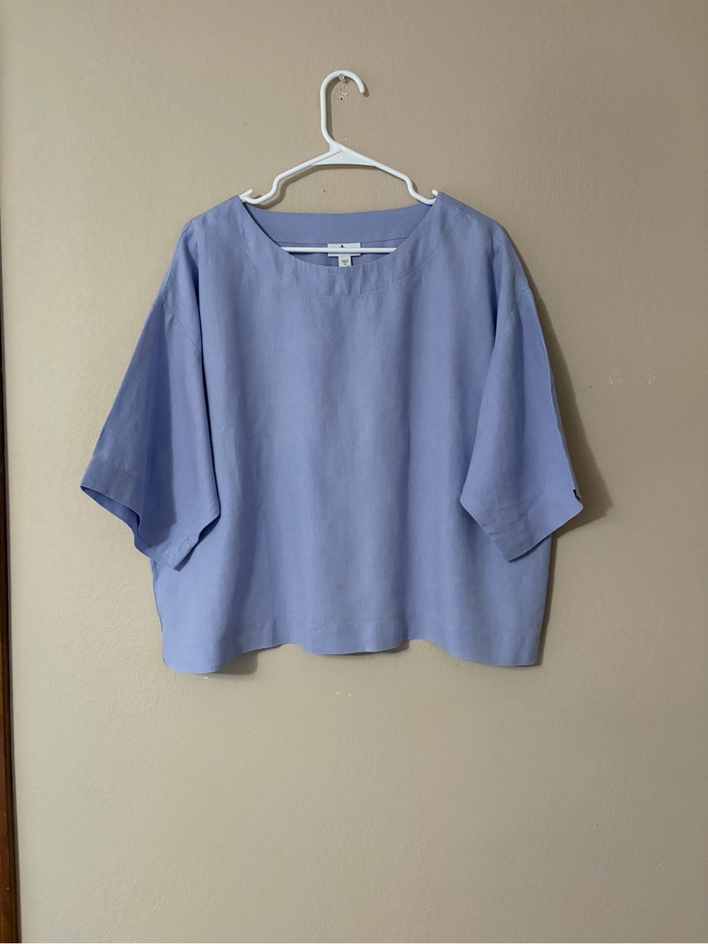 Pure Jill J. Jill 100% Linen Boxy Top XS Periwinkle Blue Dolman Sleeve Lagenlook